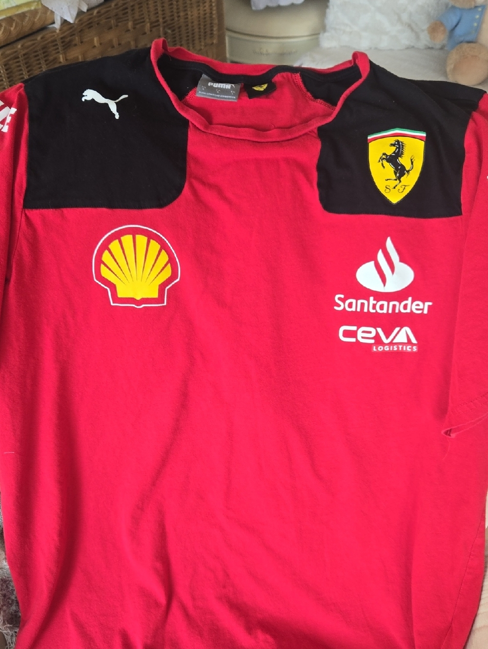 Puma Red and Black Kids Motorsport Tee with Ferrari Badge